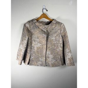 Charles Nolan New York Jacquard Brocade Blazer/Skirt Set Gold Tan Leaf Print